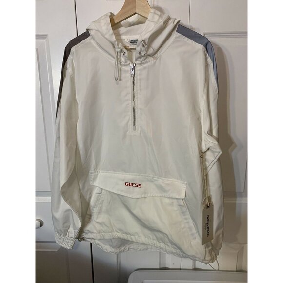 Guess x Sean wotherspoon 1/4 Zip Anorak Men’s Jacket Sz M White Gray Red Distre… - Picture 3 of 12